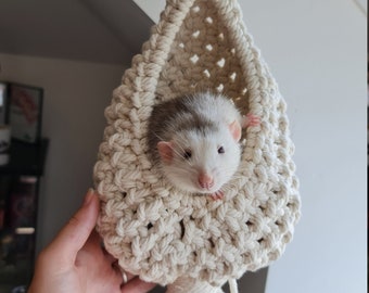 Hanging rat nesting pod, macrame pod