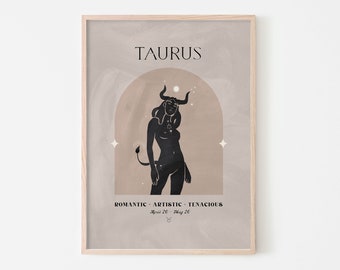 TAURUS Woman Zodiac Print Explained Wall Art Decor Printable Astrology Poster Star Sign Female Figure Boho Celestial Birthday Art Download