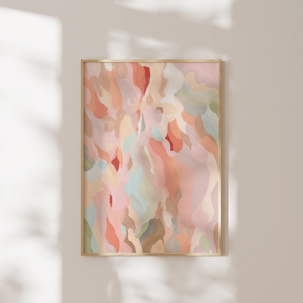 Pastel Abstract Modern Floral Botanical Art Print Blush Prink Peach Blue Dreamy Petals Flower Wall Art Painting Poster Printable Download