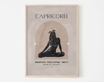 CAPRICORN Woman Zodiac Print Explained Wall Art Decor Printable Astrology Poster Star Sign Female Figure Boho Celestial Birthday Download