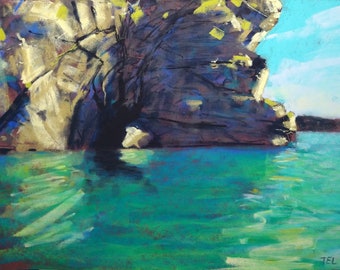 Hidden Seacave - Ireland Co. Wexford Hook Head - Original Soft Pastel Painting 10x14"