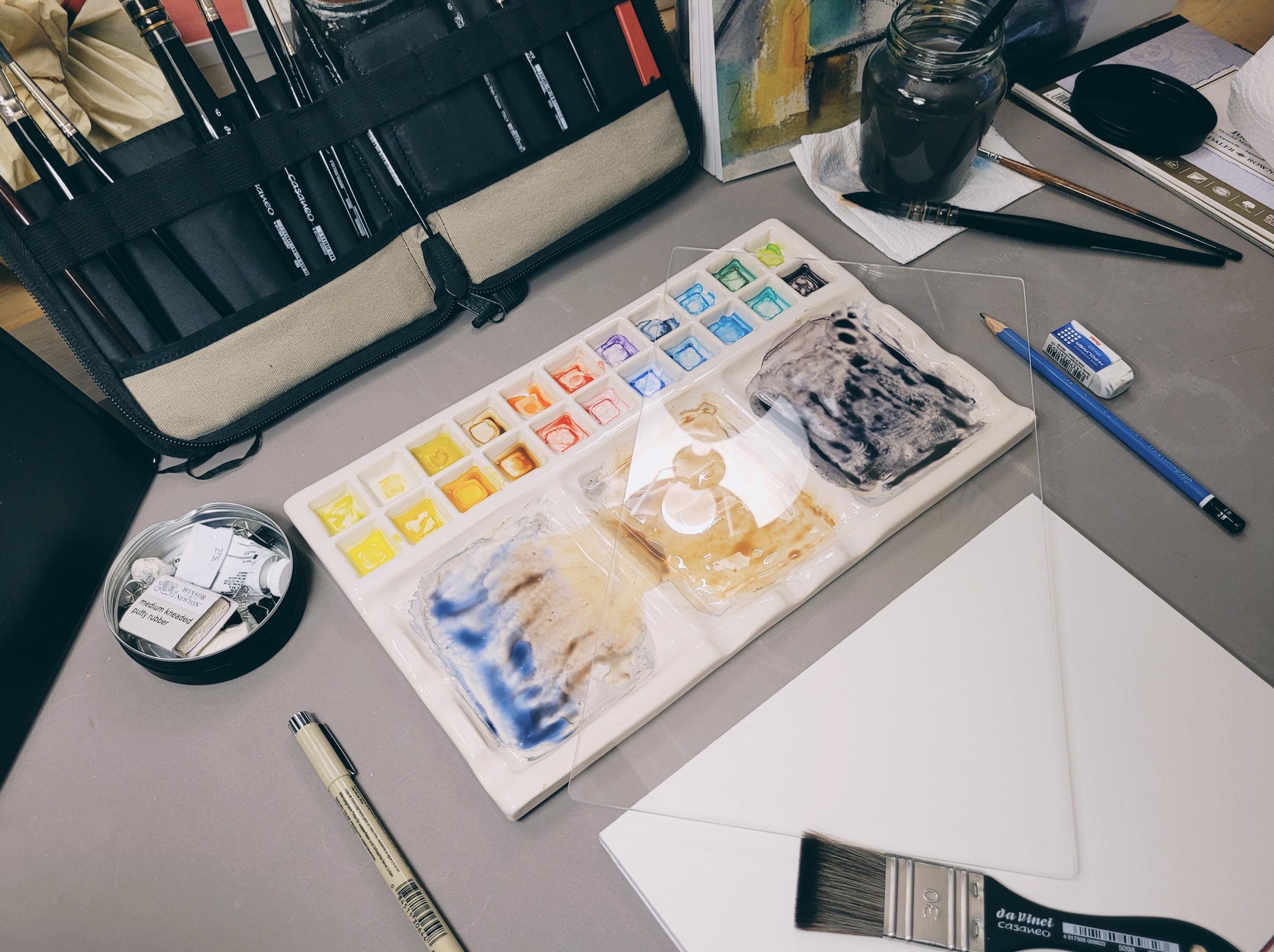 Palette Aquarelle Porcelaine Blanche - 12 Puits - Avec