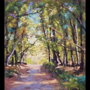 An Coill - Ireland Co. Dublin Kilmashogue Forest - Original Soft Pastel Painting 10X12&quot;