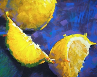 Sassy Lemons - Impressionistic Artwork - Original Soft Pastel Painting 10x14"