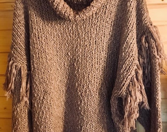 Beige fringed sweater