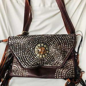 Leather bag with rivets image 1