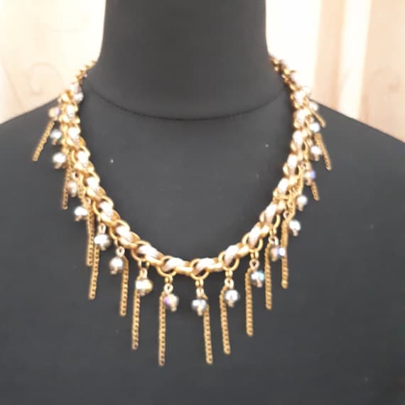 Vintage Statement Necklace with Multifaceted Crys… - image 1