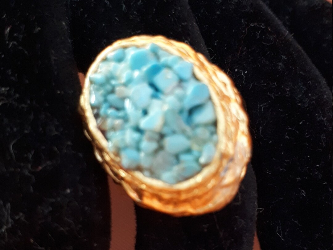 Vintage Turquoise Semi Precious Small Chips Costume, Gold