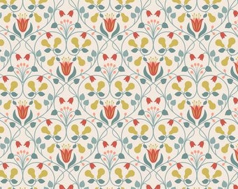 Cotton Tulips, gold & offwhite, woven fabric by Zweigart