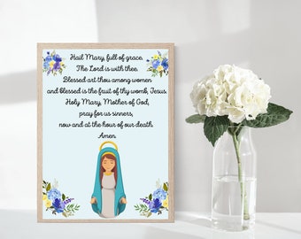 Hail Mary Prayer Wall Art | 8 x 10 Digital Download Printable | Child Prayer | Catholic Wall Art | Hail Mary Printable | Catholic Prayers