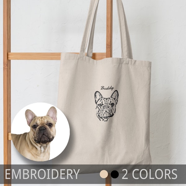 Custom Embroidery Pet Tote Bag With Picture Personalized Embroidered Dog Photo and Text Canvas Horse Logo Own Design Cat Drawing Aunt Gift