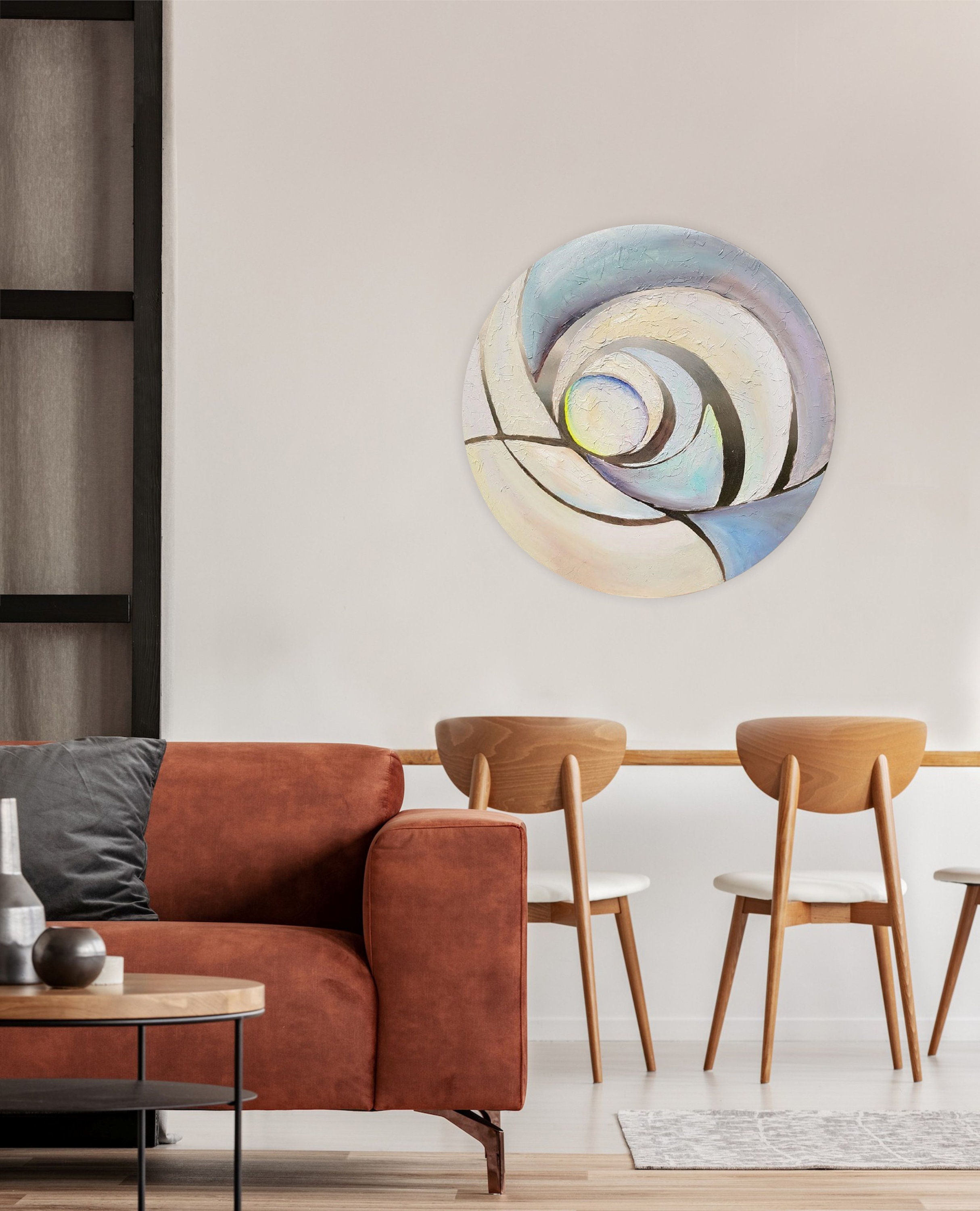 Large original round wood painting Wood wall decor Large Etsy