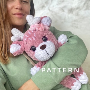 Haakpatroon amigurumi rendier, pdf-patroon DIY-tutorial, knuffelpatroon kersthert gehaakt