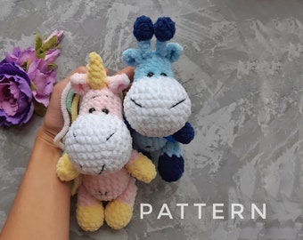 Unicorn and Giraffе Crochet Pattern Set, Amigurumi pattern plush toy Unicorn , Stuffed Unicorn and Giraffe crochet plush pattern (English)