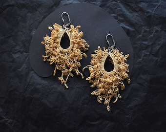 Tassel chandelier earrings gold for women, Fringe earrings beaded boho handmade, Dainty bohemian earrings, Macrame summer jewelry for her