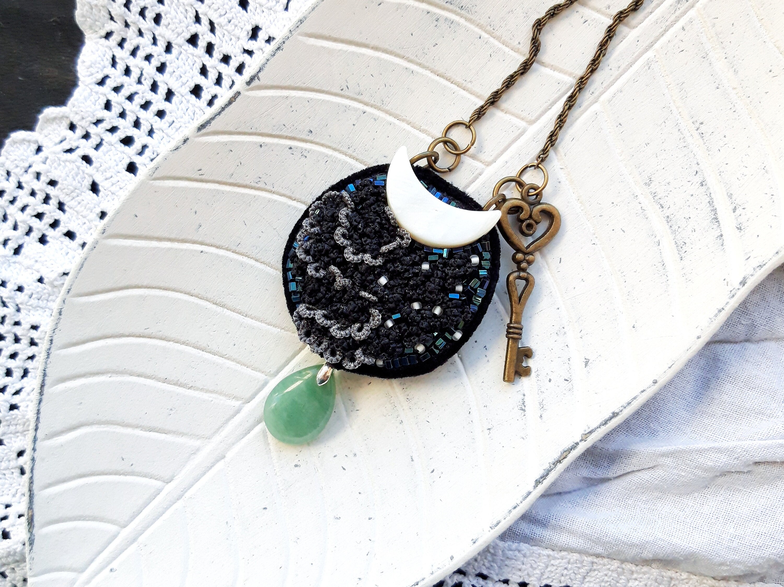 Großer Halbmond Anhänger Grüner Aventurin zeitgenössische | Etsy