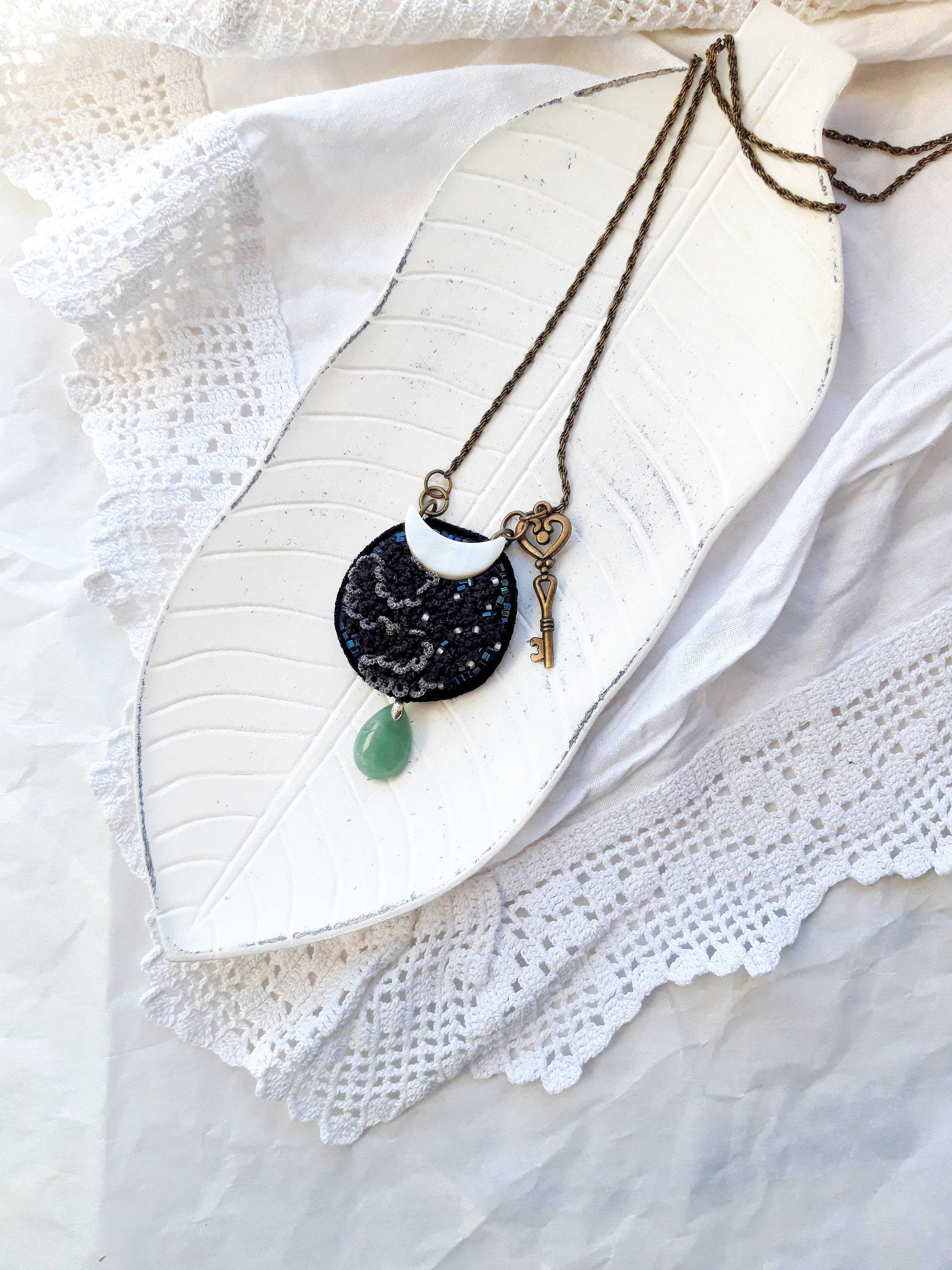 Großer Halbmond Anhänger Grüner Aventurin zeitgenössische | Etsy