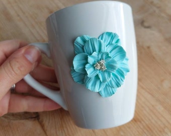 Blue flower mug | Decorated mug | Flower mugs | Polymerclay mug | Dúil | Irish gifts
