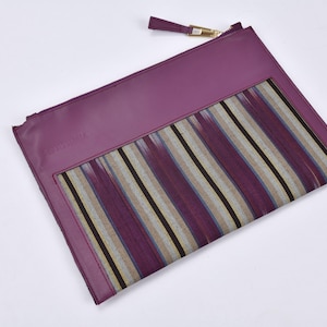 Pochette en cuir véritable faite main ZERA avec tissu Kutnu unique, porte-monnaie en soie et coton, design turc unique