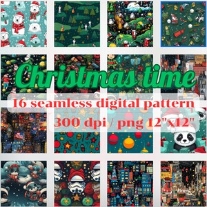 16 Amazing Christmas Digital Seamless Pattern, Christmas Printable Paper, Christmas Background, Scrapbook Paper, Christmas Paper, Gift Wrap
