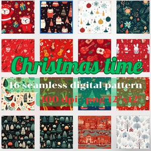 16 Amazing Christmas Digital Seamless Pattern, Christmas Printable Paper, Christmas Background, Scrapbook Paper, Christmas Paper, Gift Wrap