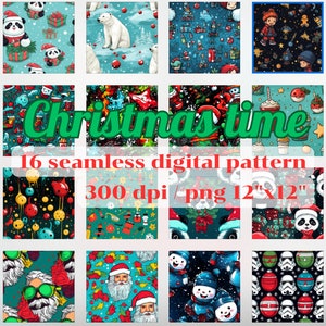 16 Amazing Christmas Digital Seamless Pattern, Christmas Printable Paper, Christmas Background, Scrapbook Paper, Christmas Paper, Gift Wrap