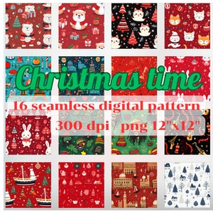 16 Amazing Christmas Digital Seamless Pattern, Christmas Printable Paper, Christmas Background, Scrapbook Paper, Christmas Paper, Gift Wrap