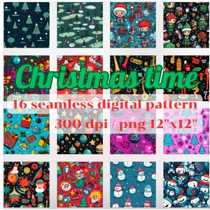16 Amazing Christmas Digital Seamless Pattern, Christmas Printable Paper, Christmas Background, Scrapbook Paper, Christmas Paper, Gift Wrap