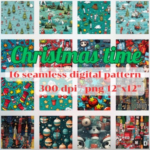16 Amazing Christmas Digital Seamless Pattern, Christmas Printable Paper, Christmas Background, Scrapbook Paper, Christmas Paper, Gift Wrap