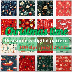 16 Amazing Christmas Digital Seamless Pattern, Christmas Printable Paper, Christmas Background, Scrapbook Paper, Christmas Paper, Gift Wrap