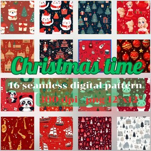 16 Amazing Christmas Digital Seamless Pattern, Christmas Printable Paper, Christmas Background, Scrapbook Paper, Christmas Paper, Gift Wrap