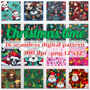 16 Amazing Christmas Digital Seamless Pattern, Christmas Printable Paper, Christmas Background, Scrapbook Paper, Christmas Paper, Gift Wrap