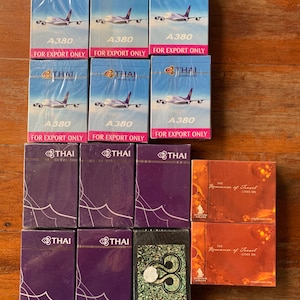 Vintage Fluglinien Spielkarten ungeöffnet einzeln verkaufen Thai, Singapore Airlines, Cathay Pacific, Korean Air, Emirates