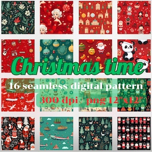 16 Amazing Christmas Digital Seamless Pattern, Christmas Printable Paper, Christmas Background, Scrapbook Paper, Christmas Paper, Gift Wrap