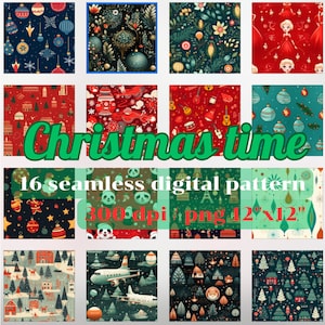 16 Amazing Christmas Digital Seamless Pattern, Christmas Printable Paper, Christmas Background, Scrapbook Paper, Christmas Paper, Gift Wrap