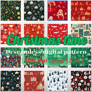 16 Amazing Christmas Digital Seamless Pattern, Christmas Printable Paper, Christmas Background, Scrapbook Paper, Christmas Paper, Gift Wrap