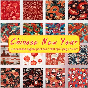 Gong Xi Fa Cai! Ring in the Chinese New Year with 16 Fun and Festive Seamless Patterns Printable Paper, Background, Scrapbook, Gift Wrap