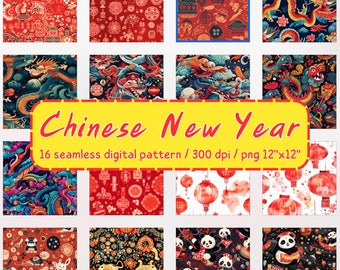 Gong Xi Fa Cai! Ring in the Chinese New Year with 16 Fun and Festive Seamless Patterns Printable Paper, Background, Scrapbook, Gift Wrap