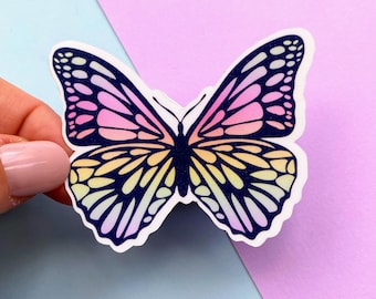 Rainbow Butterfly Sticker for Planners, Scrapbooking, Laptops and Bottles, Cute Pastel Aesthetic Water Resistant Die Cut Vinyl Sticker