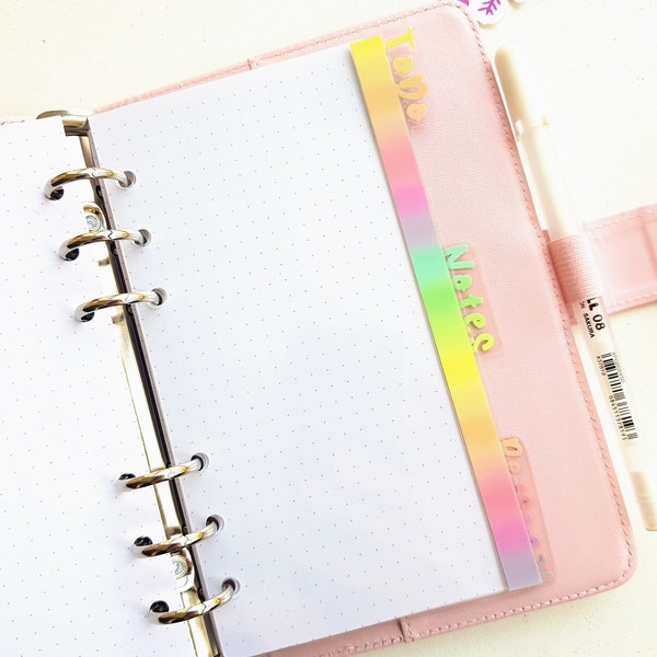 Rainbow Side Tab Planner Dividers: Personalized Clear Inserts For Rings and Disc Journals