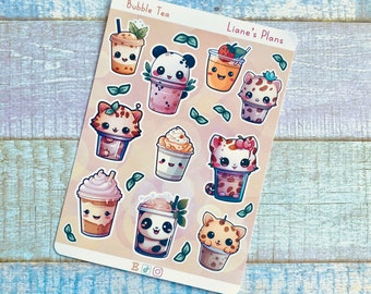 Kawaii Animal Bubble Tea Stickers, Planner Stickers