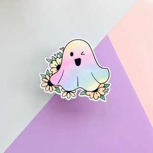 Pegatina de fantasma arcoíris, troquelado de vinilo estético de Halloween en colores pastel, pegatinas de planificador de calcomanías para portátiles, decoración de botellas de agua