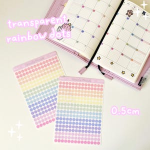 以下が含まれることがあります： 透明な虹色のドットステッカーが2枚。各シートには、虹色のグラデーションパターンで100個のドットがあります。ドットの直径は0.5cmです。