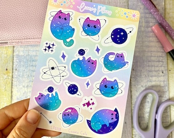 Space Cat Planner Stickers | Kawaii Galaxy Cat Doodles For Planners, Journals and Scrapbooks