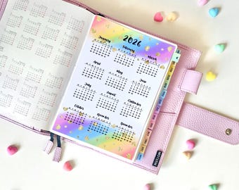 2026 Rainbow Hearts Calendar Sticker: Planner, Journal (A6, B6, A5, Weeks Size)