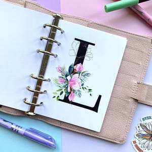 Floral Monogram Planner Dashboard: Custom A5 A6 B6 Inserts