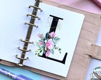 Floral Monogram Planner Dashboard: Customised A5 A6 B6 Binder Inserts