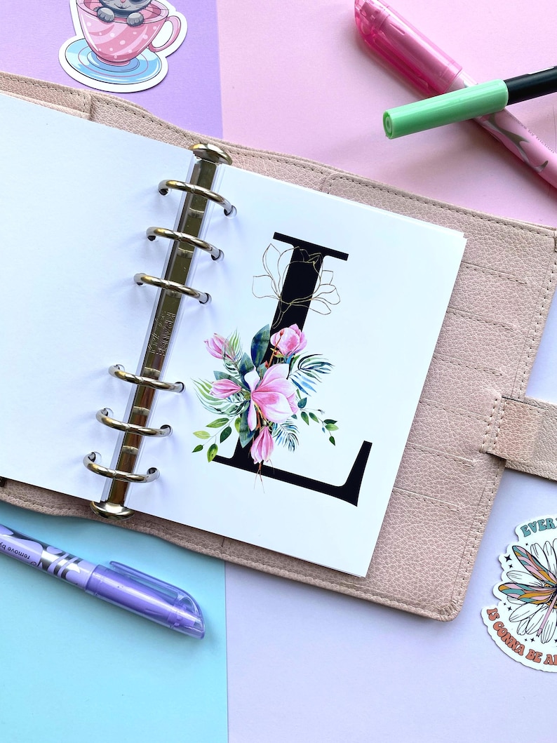 Floral Monogram Planner Dashboard: Customised A5 A6 B6 Binder Inserts image 1
