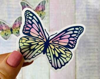 Pastel Rainbow Butterfly Sticker: Glossy Vinyl Die Cut