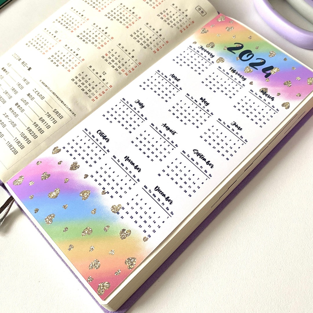 Jumbo Planner Sticker 2024 Calendar for Hobo Weeks, Full Page Rainbow